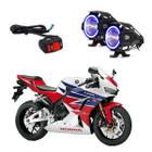 Kit Led Farol Milha Moto CBR600RR 2003 2004 2005 2006 2007 2008 2009 2010 2011 2012 2013 Angel Eye Azul U7