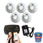 Kit Led Piscina 40m² - 5 Leds 4w, Smartlux + Fonte - Zizi Piscinas