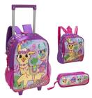 Kit Lhamigas C/ 3 Itens Escolar Infantil Menina Mochila C/ Rodinhas Estojo e Lancheira - Clio