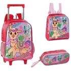 Kit Lhamigas C/ 3 Itens Escolar Infantil Menina Mochila C/ Rodinhas Estojo e Lancheira - Clio