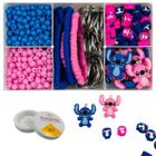 Kit Lilo Stitch Miçanga Pulseira Infantil Fio Fimo + Pingente Silicone