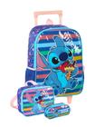 Kit Lilo Stitch Mochila Rodas Costas Lancheira Estojo - Azul