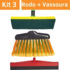 Kit Limpa Piso Vassoura + Rodo Eva Duplo + Rodo Abrasivo Top