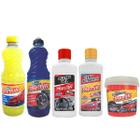 Kit limpeza automotiva fuzetto - cera liquida, pretinho, cera de carnaúba, shampoo e silicone