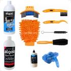 Kit Limpeza Bike Algoo Desengraxante 1L +Shampoo 1l +Cera Corrente 200ml +Escovas +Limpador de Corrente