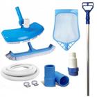 Kit Limpeza de Piscina Aspirador + Peneira com Cabo 2m + Escova + Mangueira 4m 32mm Branca