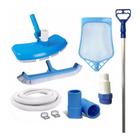 Kit Limpeza de Piscina Aspirador + Peneira com Cabo + Escova + Mangueira 6m 32mm Branca