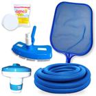 Kit Limpeza de Piscina Mangueira 4m 38mm+ Aspirador + Peneira + Flutuador+ Pastilha Cloro