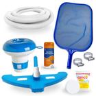 Kit Limpeza Piscina Mangueira 2m + Aspirador + Peneira + Flutuador + Cloro + Fita Prova Cloro