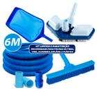 Kit Limpeza Piscina Mangueira 6m Aspirador Escova Peneira Fibra Vinil Alvenaria Inflável