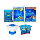 Kit limpeza tratamento piscina - 1 barrilha 2kg - 1 sulfato 2kg- 1 cloro 1kg neo-2 past-1 flutuador