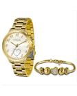 Kit Lince Feminino Dourado + Pulseira 5 Atm Lrg4454l Kt50