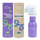 Kit Líquido Monomer 30ml + Pó Acrílico Super Branco Vòlia + Pote com Tampa Vedação Gel + Frasco Reuse-me 60ml