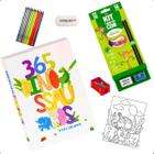 Kit Livro 365 desenhos Dinossauro + Caixa de lápis de cor Brinquedo