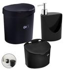 Kit Lixeira 2,5l Basic + Saleiro Suporte Sal Condimentos + Dispenser Porta Detergente R&J - Coza