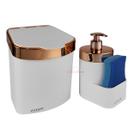 Kit Lixeira 2,5L Dispenser Porta Detergente Líquido Esponja Para Pia Cozinha Branco Rose Gold - Future