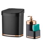 Kit Lixeira 2,5L Dispenser Porta Detergente Rose Gold Future