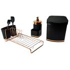 Kit Lixeira 2,5L Escorredor De Louças Dispenser Detergente Cozinha Cobre Rose Gold - Future