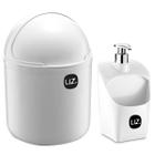 Kit Lixeira 4L Capacete E Dispenser De Detergente Porta Esponja Branco
