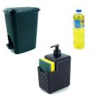 Kit Lixeira 7 Litros Rattan e Dispenser com detergente