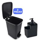 Kit Lixeira Com Pedal 7L Cozinha Pia + Porta Detergente E Esponja Bucha Quadrada Cesto de Lixo Retangular Preto