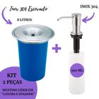 Kit Lixeira de Embutir Pia Cozinha 8 Litros Azul Inox Escovado + Dosador de detergente Inox Escovado Embutir- Westing
