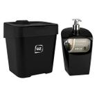 Kit Lixeira De Pia 2,5 Litros E Porta Detergente Dispenser Plástico UZ Utilidades Cozinha Organizada Multiuso Preto