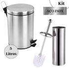 Kit Lixeira Inox 5 Litros e Escova Sanitária De Banheiro