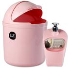 Kit Lixeira Pia Cozinha Cesto Lixo 4 Litros + Dispenser Detergente ROSA
