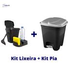 Kit Lixeira Quadrada com Pedal 14 Litros Preta e Cinza com Kit Pia