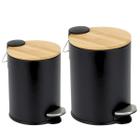 Kit Lixeiras Pedal C/ Tampa Bambu 3 e 5 Litros Cesto de Lixo Banheiro Cozinha