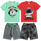 Kit Lote 4 Peças Roupa Infantil Menino Masculino 2 Camisetas e 2 Bermudas de Verão