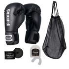 Kit Luva Boxe e Muay Thai Fheras com Bandagem, Bucal e Bolsa Telada