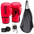 Kit Luva Boxe e Muay Thai Fheras com Bandagem, Bucal e Bolsa Telada