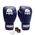 Kit Luva Boxe Muay Thai Prospect Azul Homologada 14oz + Bandagem + Protetor Bucal MKS Combat