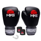 Kit Luva Boxe Muay Thai Prospect Preto/Prata 10oz + Bandagem + Protetor Bucal MKS Combat