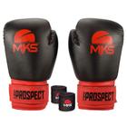 Kit Luva Boxe Muay Thai Prospect Preto/Vermelho 12oz + Bandagem MKS Combat