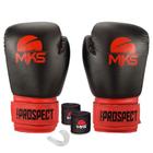 Kit Luva Boxe Muay Thai Prospect Preto/Vermelho 14oz + Bandagem + Protetor Bucal MKS Combat
