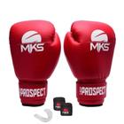 Kit Luva Boxe Muay Thai Prospect Vermelha Homologada 12oz + Bandagem + Protetor Bucal MKS Combat