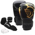 Kit Luva Boxe-Muay Thai+Protetor Bucal+Bandagem Preto 10Oz - Pretorian