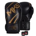 Kit Luva Boxe New Champion Preto/Dourado 10oz + Bandagem MKS Combat