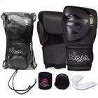 Kit Luva De Boxe E Muay Thai Naja Black Line + Bandagem + Protetor Bucal + Bolsa Bag