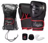 Kit Luva De Boxe E Muay Thai Naja Black Line + Bandagem + Protetor Bucal + Bolsa Bag