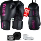 Kit Luva de Boxe Muay Thai MMA Bandagem Black Pink 08oz