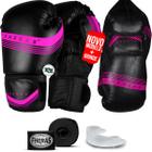 Kit Luva de Boxe Muay Thai MMA Line Rosa Bandagem Bucal 10oz