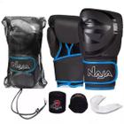 Kit Luva de Boxe Muay Thai - Naja Preto/Azul + Bandagem + Bucal + Bolsa