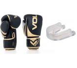 Kit Luva de Boxe/Muay Thai Vollo Preta/Dourada 14 Oz Training + Protetor Bucal Simples