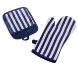 Kit Luva E Pegador Estampado Listras Azul Jolitex