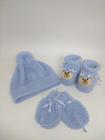 kit luva ,touca e sapatinho azul bebe com ursinho para bebê de 0 a 2 meses em tricô