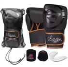 Kit Luvas De Boxe E Muay Thai Naja Black Line + Bandagem + Protetor Bucal + Bolsa Bag